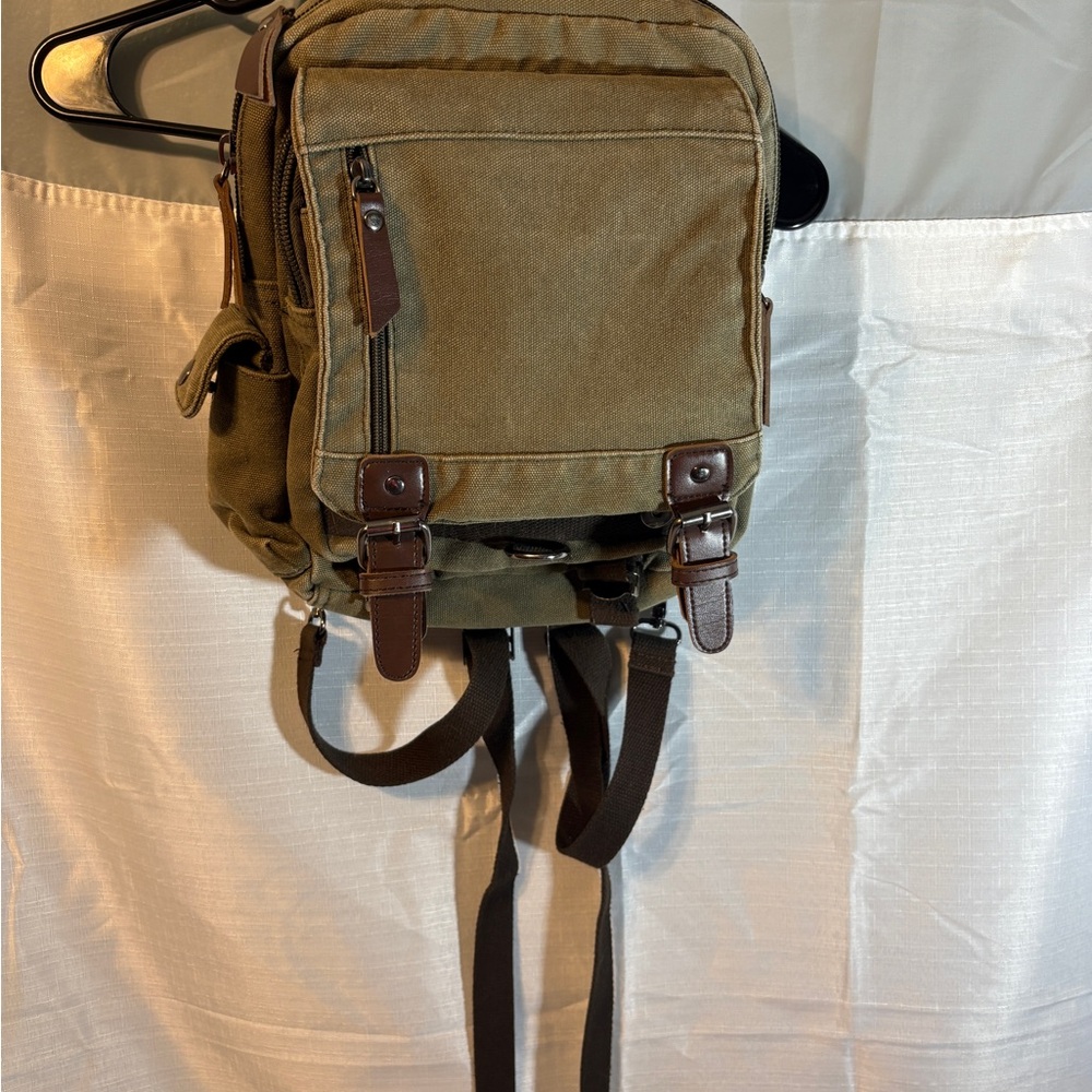 Unisex Canvas Small Olive Green Backpack